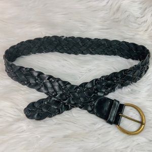 Black leather braided belt